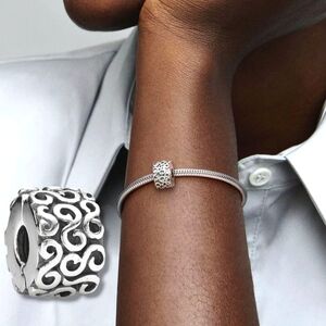 Pandora Sterling Silver Fixed Swirl Clip Charm Spacer 790338 Retired